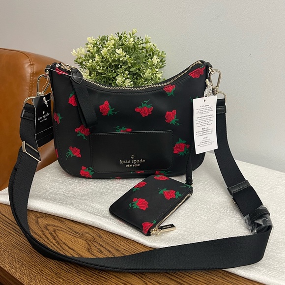 NWT Kate Spade New York Chelsea Rose Toss Printed Crossbody Bag - Black Multi - Picture 7 of 16